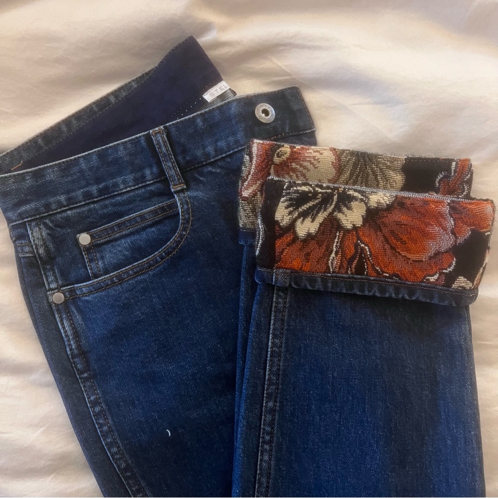 Floral Cuffed Blue Jeans